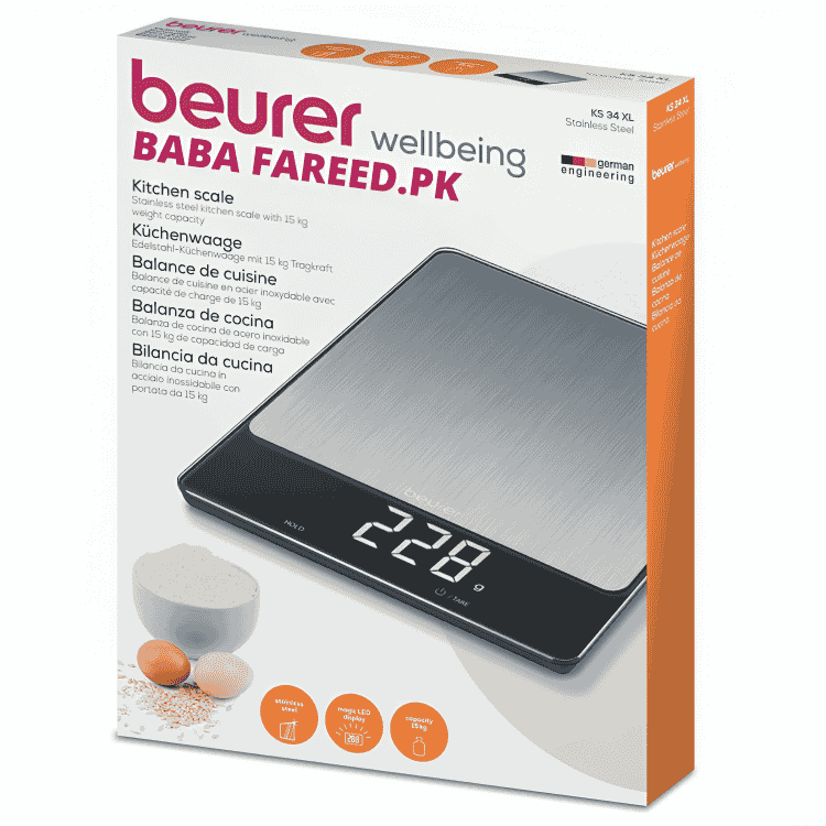 Beurer, Stainless Steel Kitchen Scale, 15Kg, KS 34 XL - Image 3